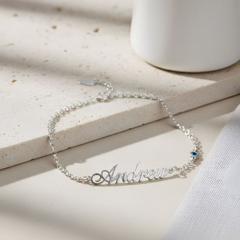 Bracelet Prénom avec Charm Pierre de Naissance Bracelet Prénom avec Charm Pierre de Naissance