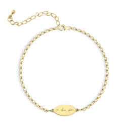 Bracelet Plaque Ovale Gravé avec Ecriture Manuscrite en plaqué or
