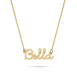 Collier Prénom Personnalisé en acier inoxydable or jaune sur fond blanc