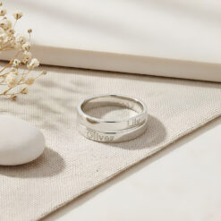 Bague personnalisable 2 prénoms en argent 925, anneau ouvert ajustable pour femme, idée cadeau romantique.