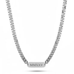 Collier Barre Horizontale Gravée pour Homme en acier inoxydable argent.