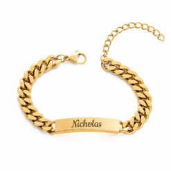Bracelet Gourmette Gravée pour Homme en acier inoxydable argent
