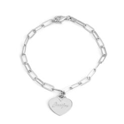 Bracelet cœur personnalisé avec chaîne trombone en argent 925, vue principale