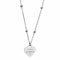 Collier Cœur Gravé pendentif avec chaîne à perles