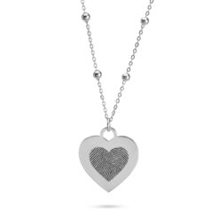 Collier Empreinte Digitale Cœur finition argentée en acier inoxydable