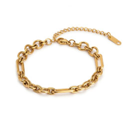 Bracelet Maillons Mixtes doré vue principale en acier inoxydable poli miroir