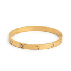 Bracelet Jonc Cœurs et Zirconium en Acier Doré