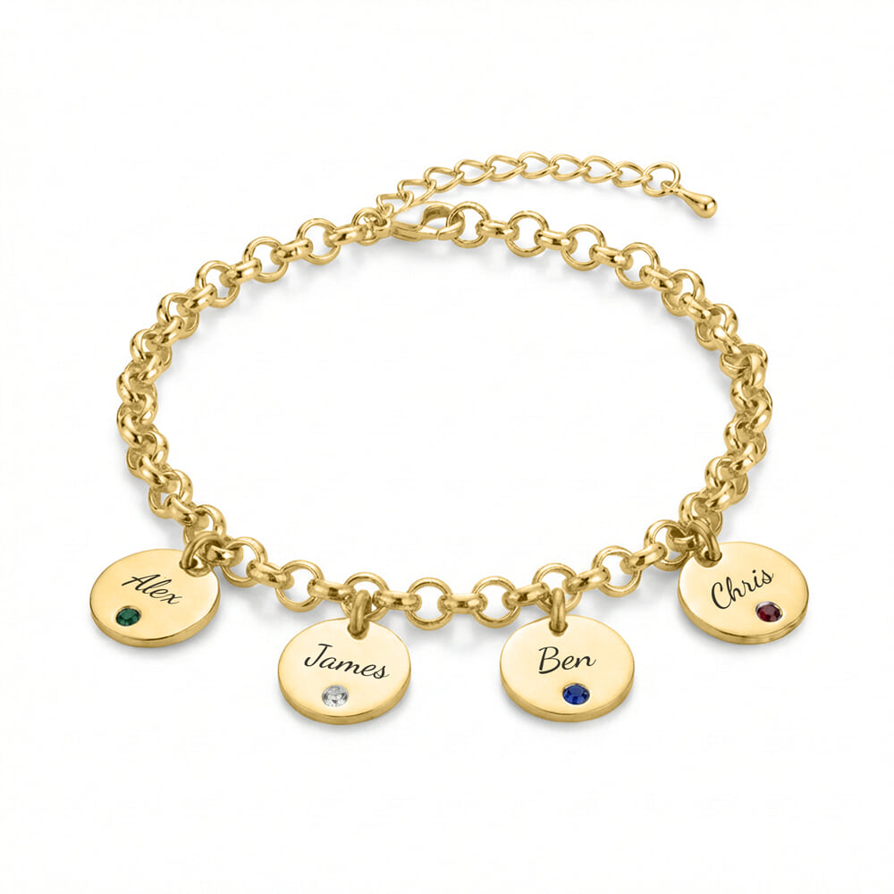 Bracelet Famille avec Prénoms et Pierres de Naissance Bracelet Famille avec Prénoms et Pierres de Naissance