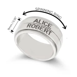 Dimension bague épaisse anti-stress pour home en argent 925. Largeur 9 mm