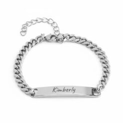 Bracelet Gourmette Identité Maille Cubaine en acier inoxydable finition argent pour homme ou femme ou adolescent. Style urbain chic, mixte, intemporel et audacieux