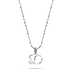 Délicat Collier Initiale Majuscule Cursive en acier inoxydable argent, hauteur de la lettre 11 mm