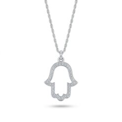 Collier Main de Fatma Ajourée et Oxydes de Zirconium en argent sterling 925