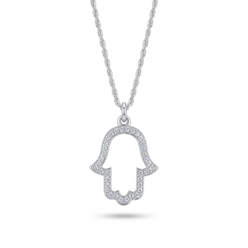 Collier Main de Fatma Ajourée et Oxydes de Zirconium Collier Main de Fatma Ajourée et Oxydes de Zirconium