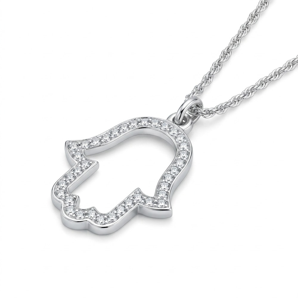 Collier Main de Fatma Ajourée et Oxydes de Zirconium Collier Main de Fatma Ajourée et Oxydes de Zirconium
