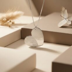 Collier Cœur avec 2 Empreintes Digitales Personnalisées