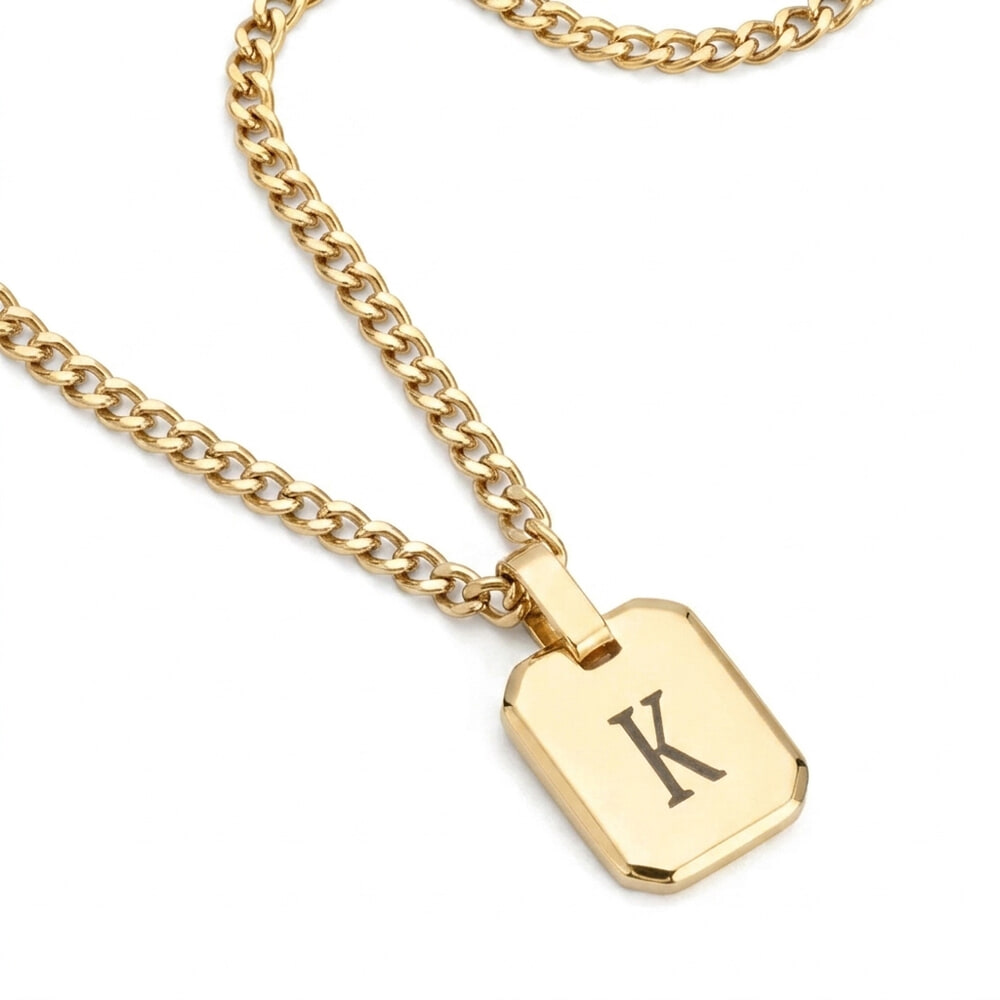 Collier Initiale Homme en Acier Inoxydable finition doré